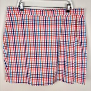 Talbots Skort Women's 18 Pink Blue Cotton Plaid Front Wrap Skirt Shorts Stretch